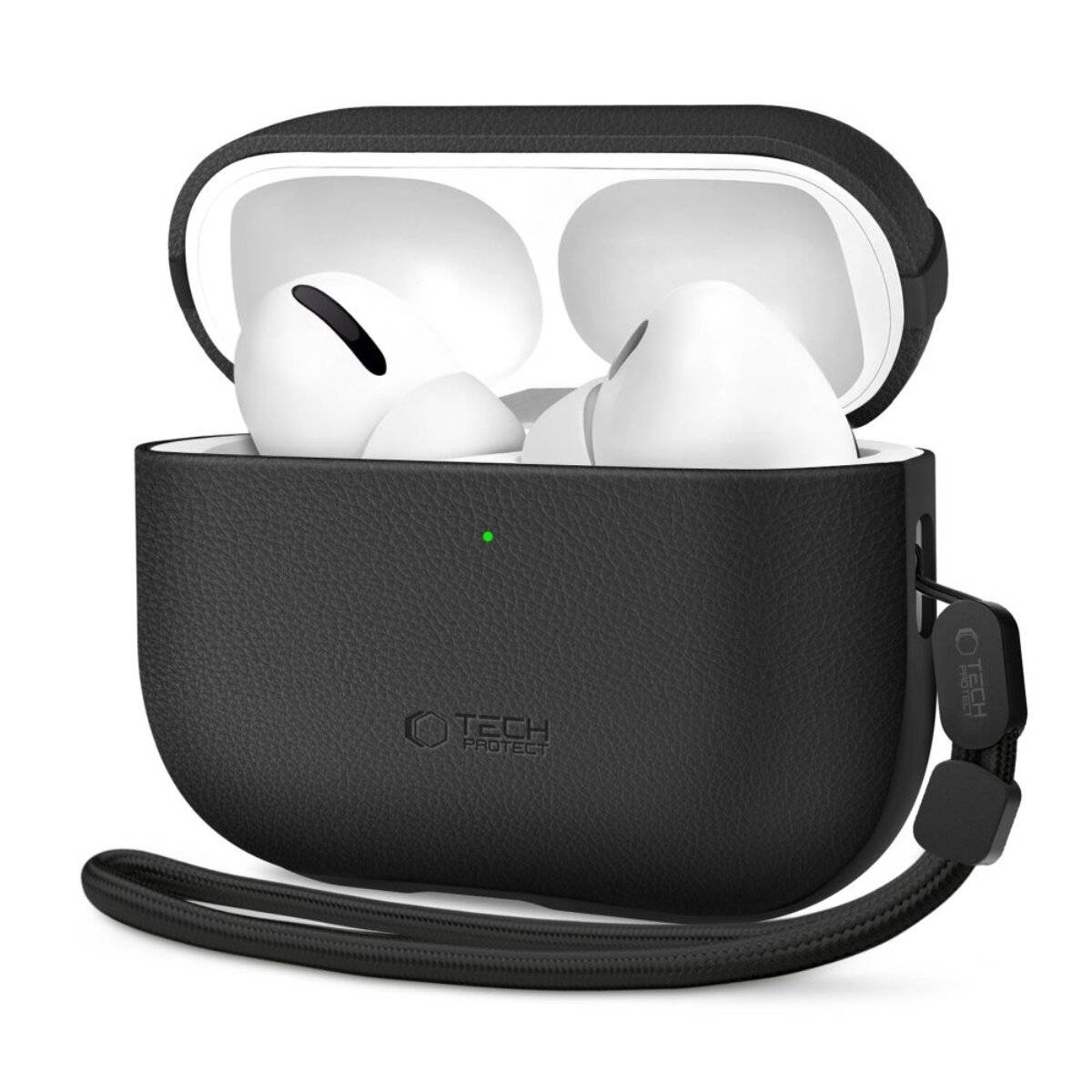 Custodia in pelle Tech-Protect NaturalFit per AirPods Pro 3 con tracolla, nera-0
