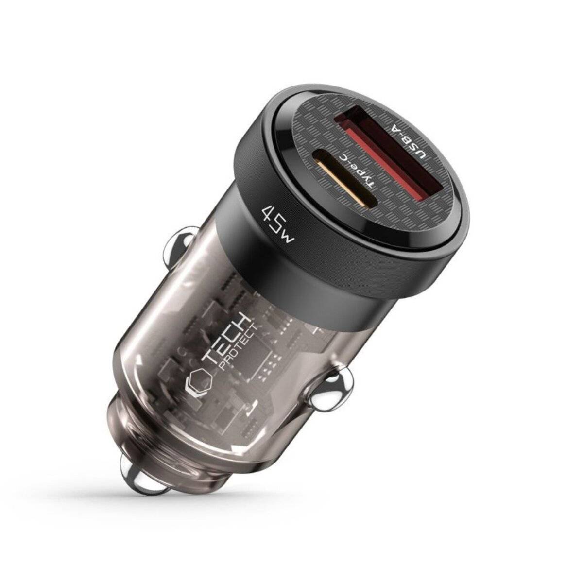 Caricabatterie da auto Tech-Protect CC45W USB-C PD 45 W / USB-A QC 3.0 – Nero-0