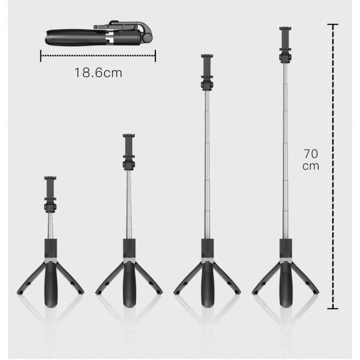 TechProtect L01S Selfie Stick Bluetooth con treppiede 70 cm Nero-1