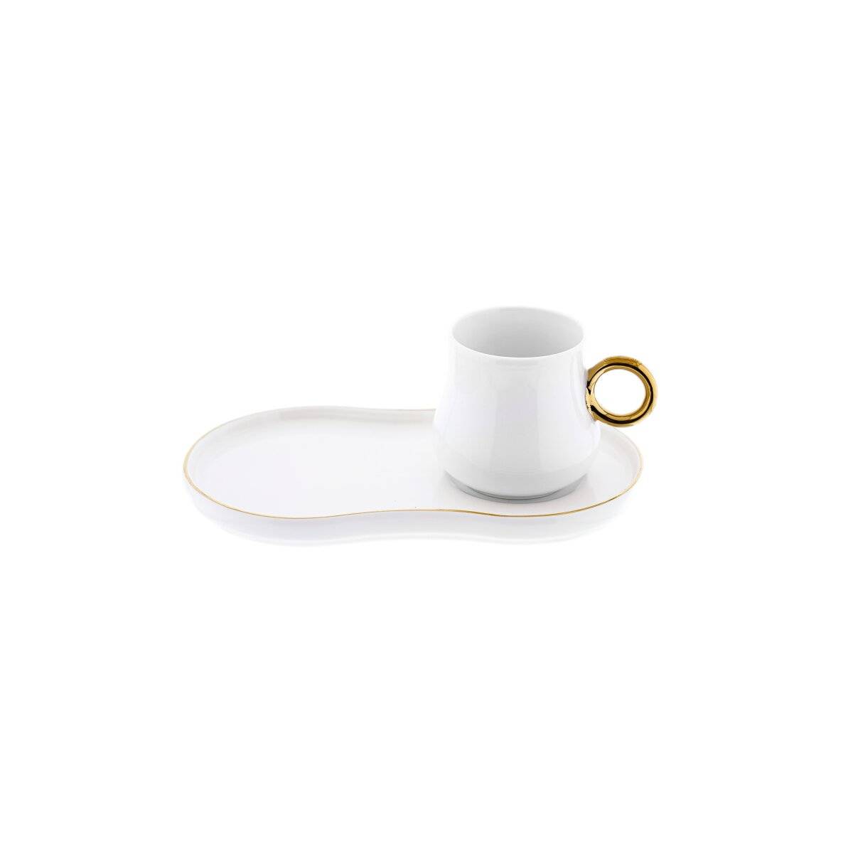 Elegante set di 12 tazze da caffè in porcellana - 100 ml, bianco/oro-0