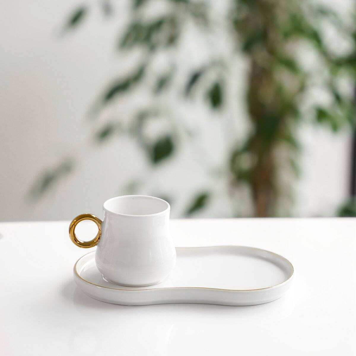 Elegante set di 12 tazze da caffè in porcellana - 100 ml, bianco/oro-1