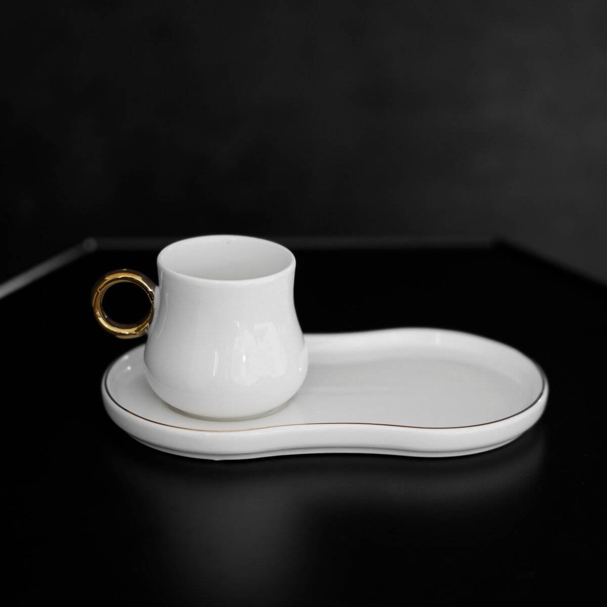 Elegante set di 12 tazze da caffè in porcellana - 100 ml, bianco/oro-2