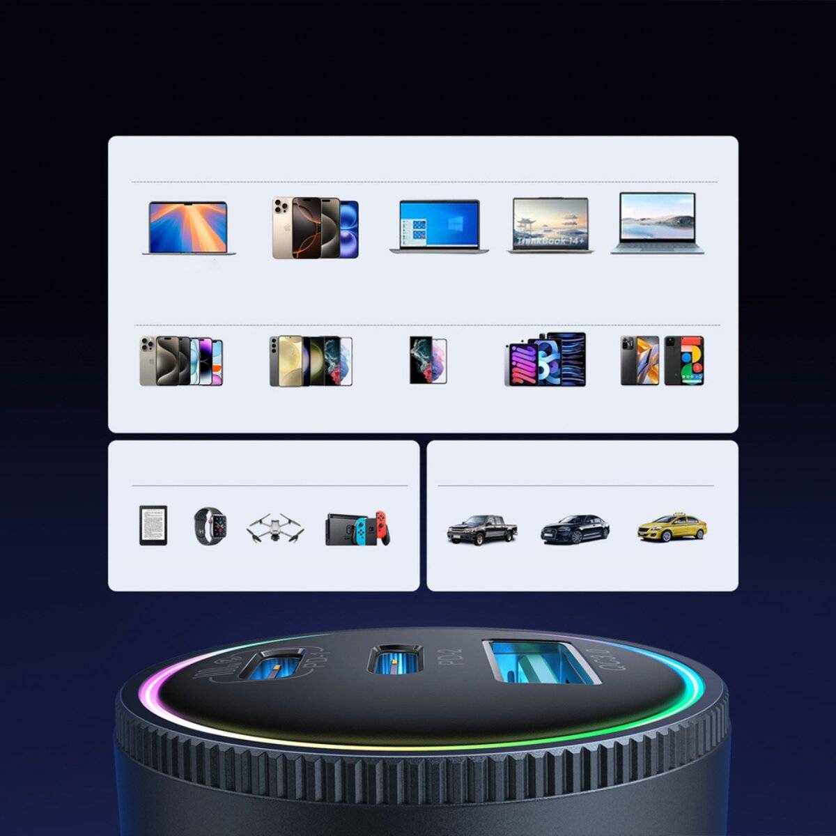 Caricabatterie per auto Joyroom JR-CCN07 da 145 W con 2 cavi USB-C, USB-A e USB-C da 100 W-4