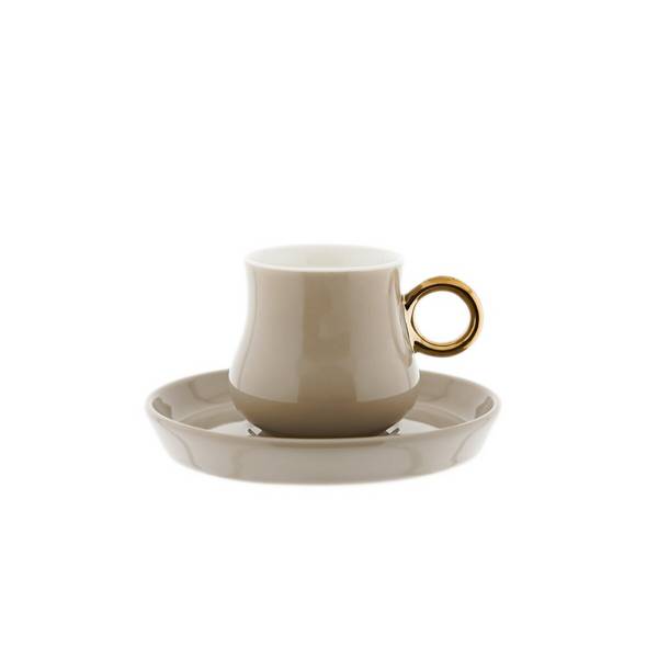 Set di 12 tazze da caffè in porcellana di alta qualità, 100 ml - Taupe/Oro