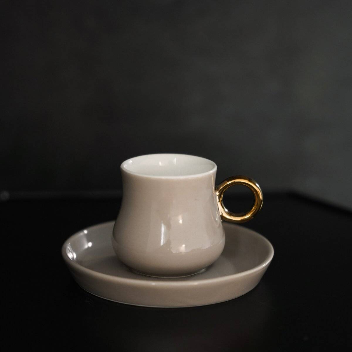 Set di 12 tazze da caffè in porcellana di alta qualità, 100 ml - Taupe/Oro-2