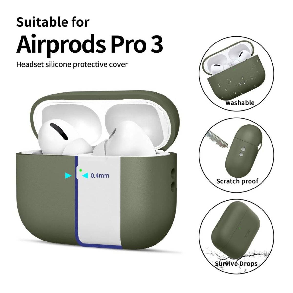 Custodia in silicone Tech-Protect compatibile con AirPods Pro 3, verde-4