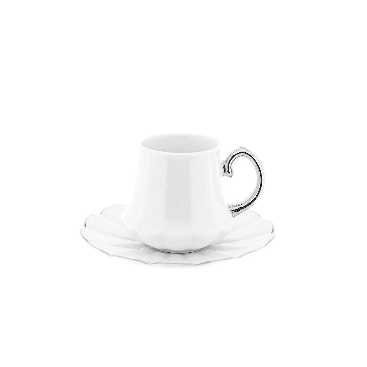 Elegante set di 12 tazze da caffè in porcellana - bianco e argento, 100 ml-0