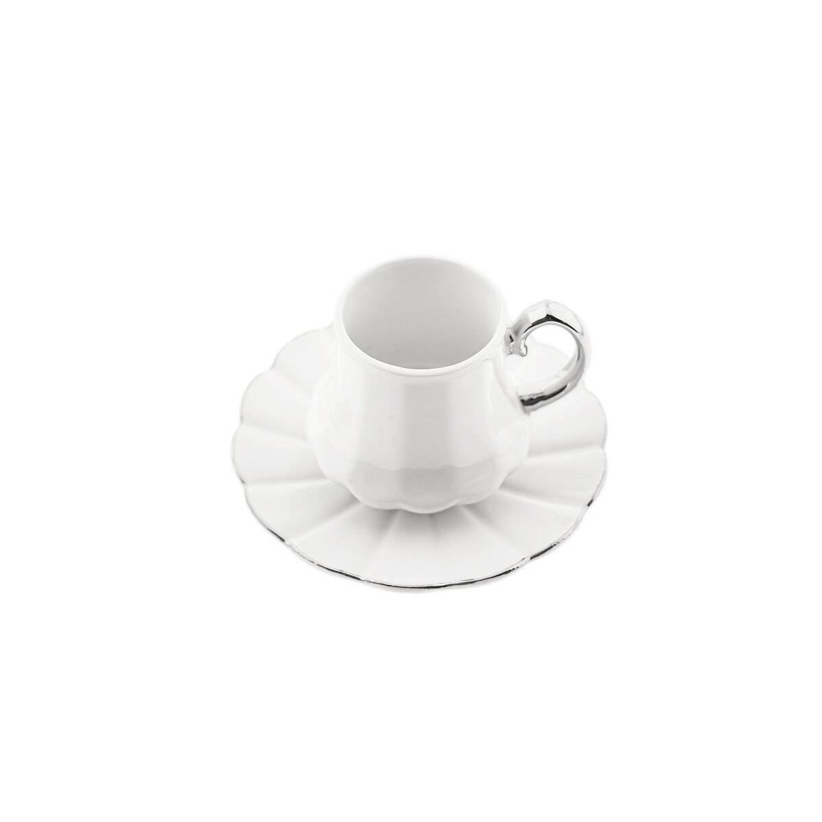 Elegante set di 12 tazze da caffè in porcellana - bianco e argento, 100 ml-1