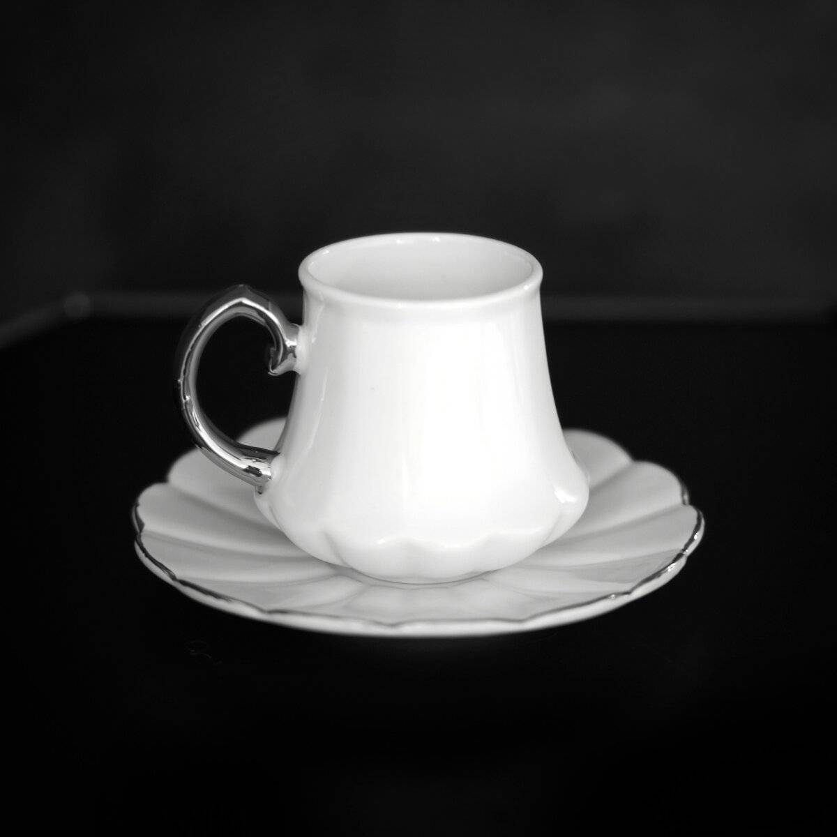 Elegante set di 12 tazze da caffè in porcellana - bianco e argento, 100 ml-3