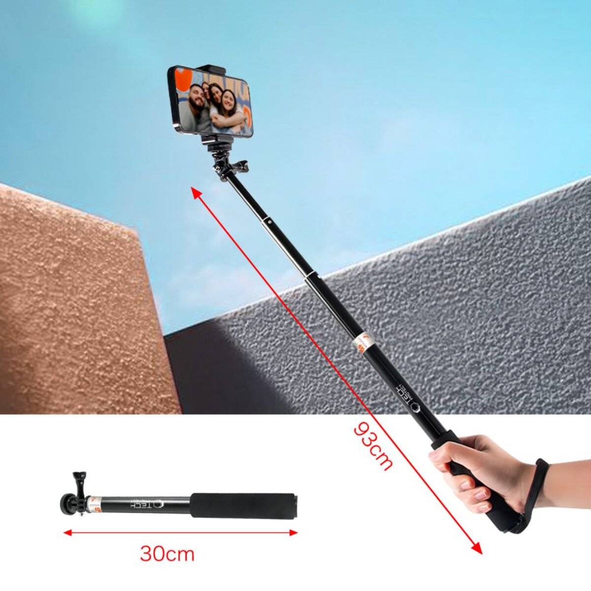 Supporto per monopiede e selfie stick Tech-Protect GA100 per action cam – Nero-4