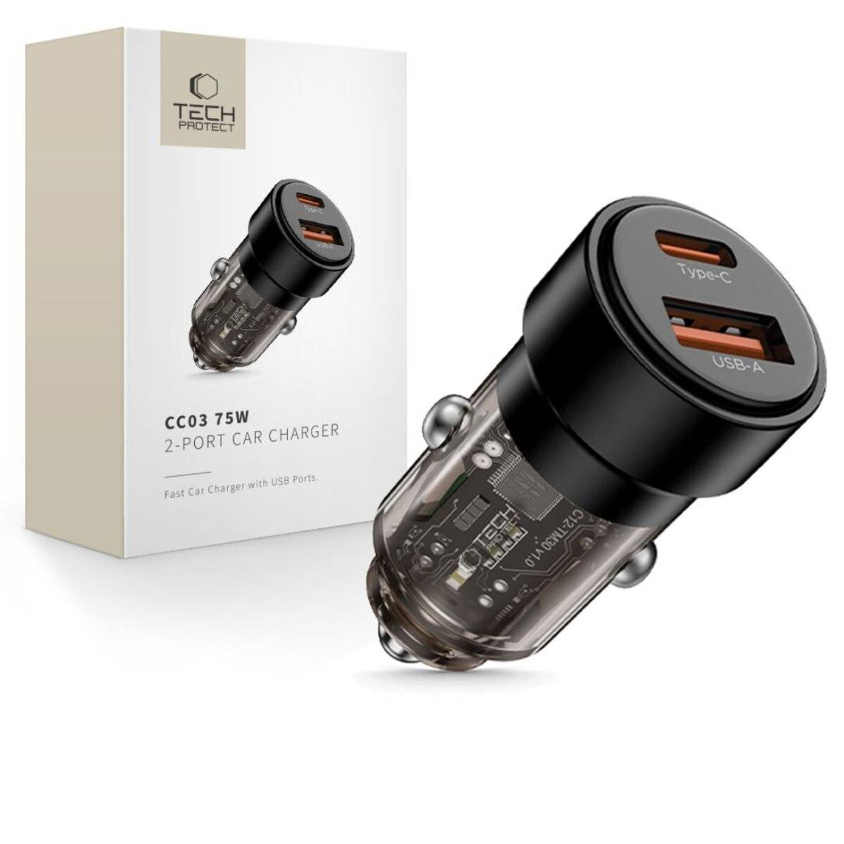 Caricabatteria da auto Tech-Protect CC03 a 2 porte PD75W – Nero-4