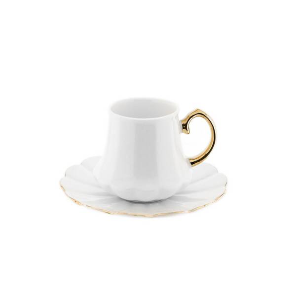 Elegante set di 12 tazze da caffè in porcellana - bianco e oro, 100 ml