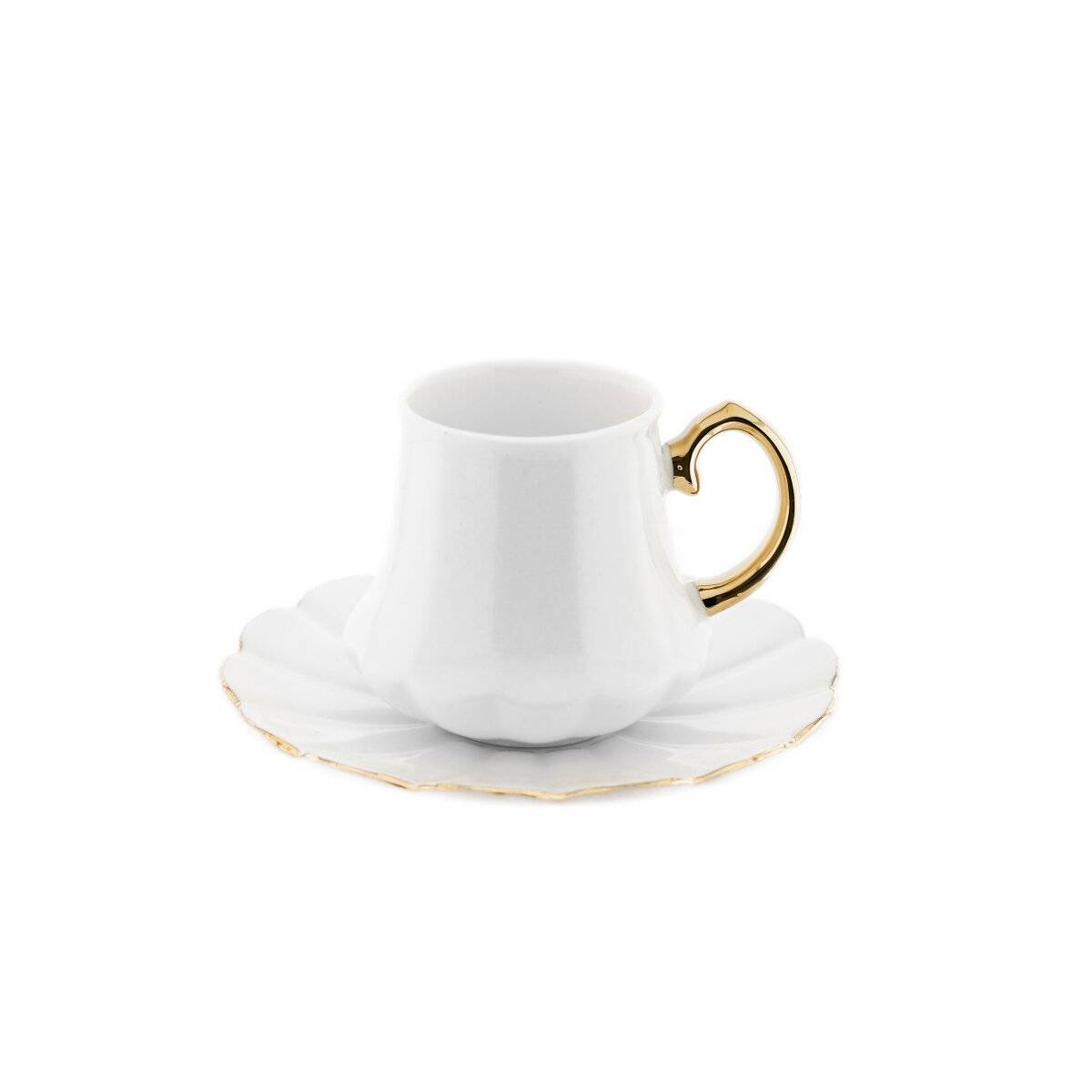 Elegante set di 12 tazze da caffè in porcellana - bianco e oro, 100 ml-0