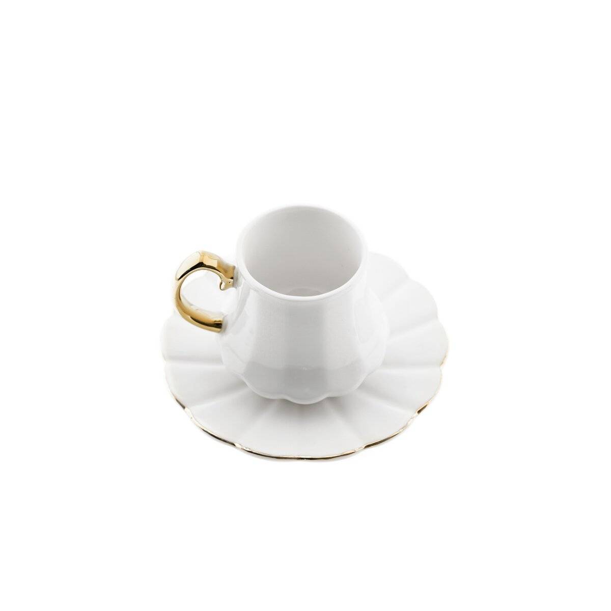 Elegante set di 12 tazze da caffè in porcellana - bianco e oro, 100 ml-1