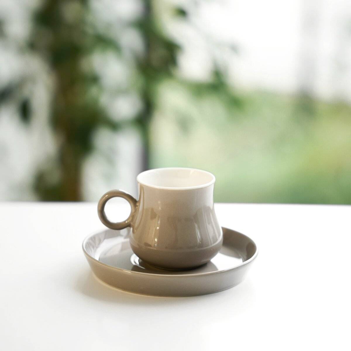 Set di 12 tazze da caffè in porcellana di alta qualità, 100 ml - Taupe-1