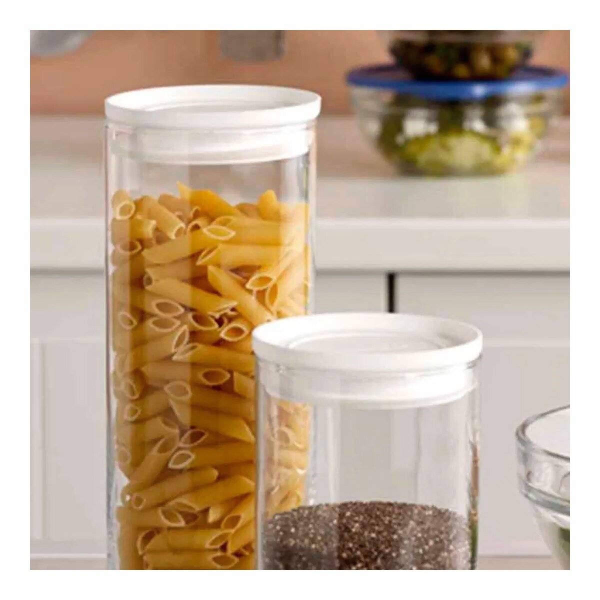 Barattoli per la conservazione Pasabahce, set da 2 con coperchi bianchi, 1230 ml, resistenti al calore-3