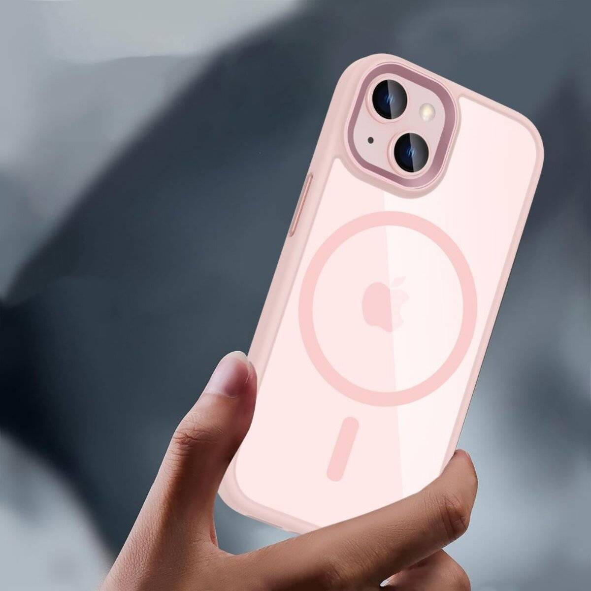 Tech-Protect MagMat Custodia Compatibile con Apple iPhone 15 Case Rosa Trasparente Anello magnetico Custodia per smar...-1
