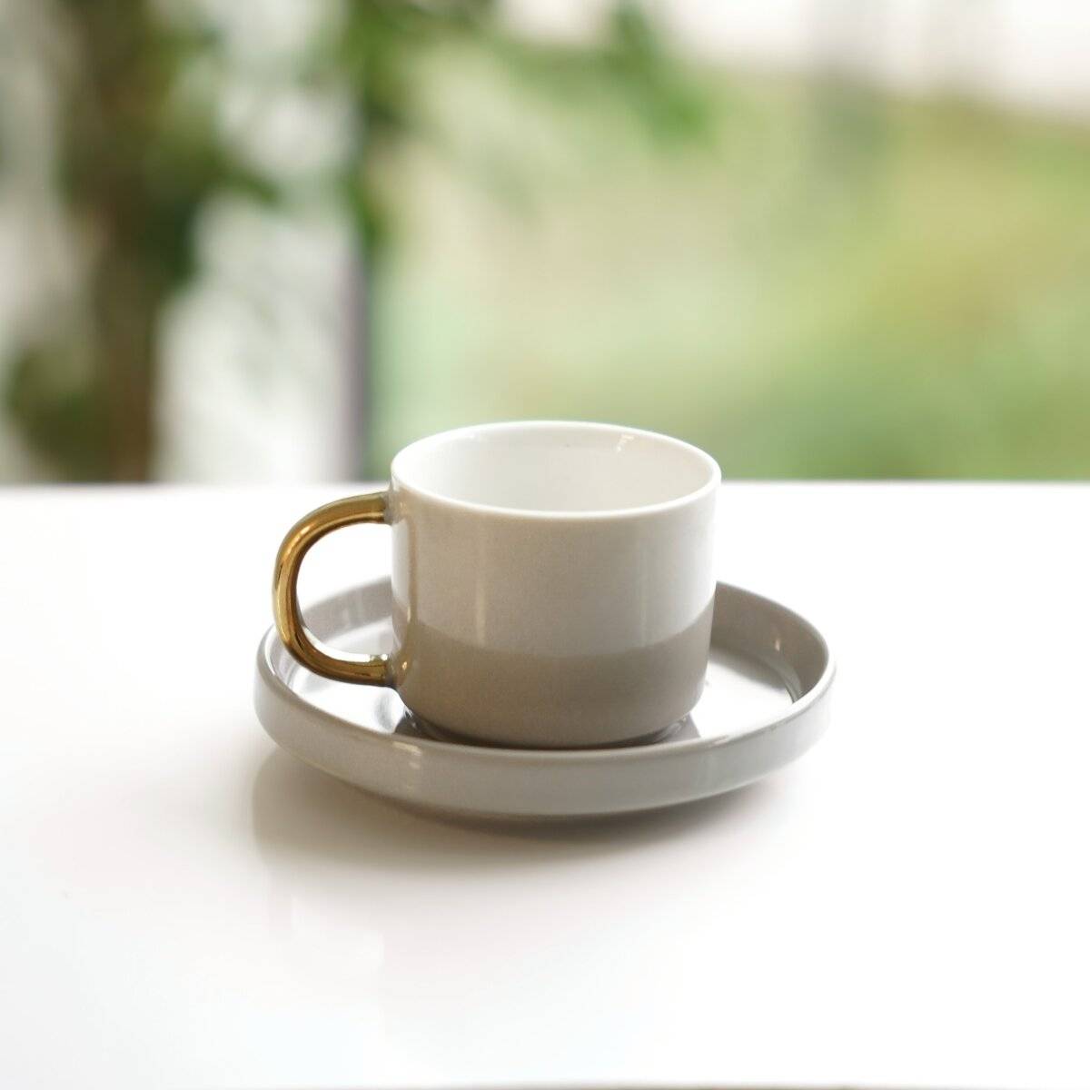 Set di 12 tazze da caffè in porcellana di alta qualità, 90 ml - Taupe/Oro-1