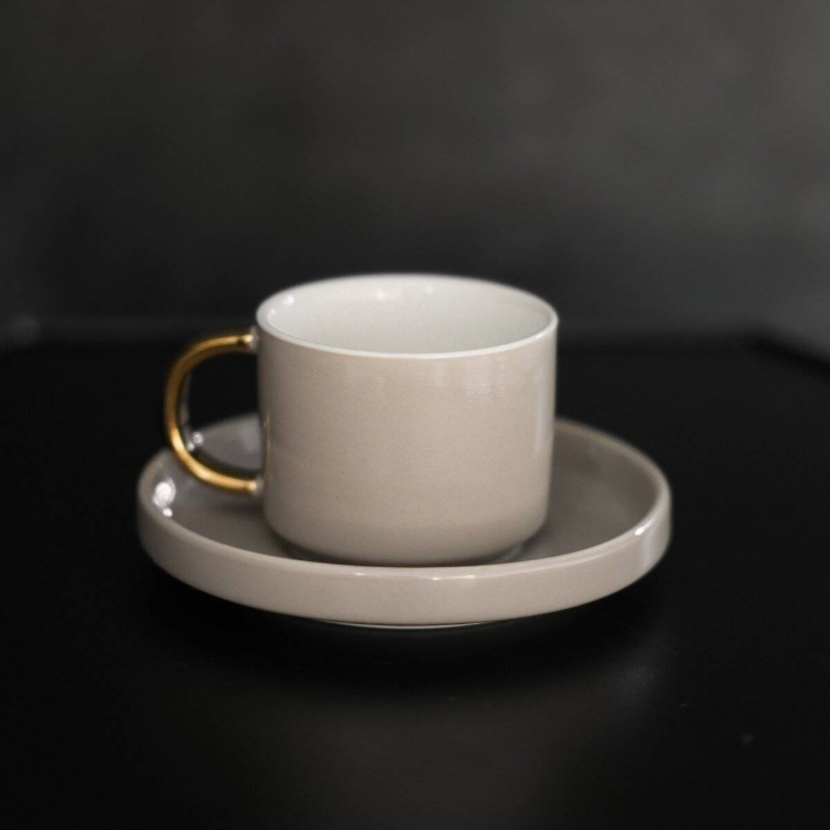 Set di 12 tazze da caffè in porcellana di alta qualità, 90 ml - Taupe/Oro-2