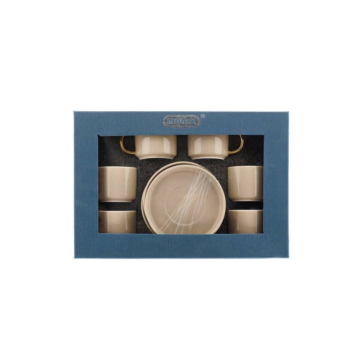 Set di 12 tazze da caffè in porcellana di alta qualità, 90 ml - Taupe/Oro-3