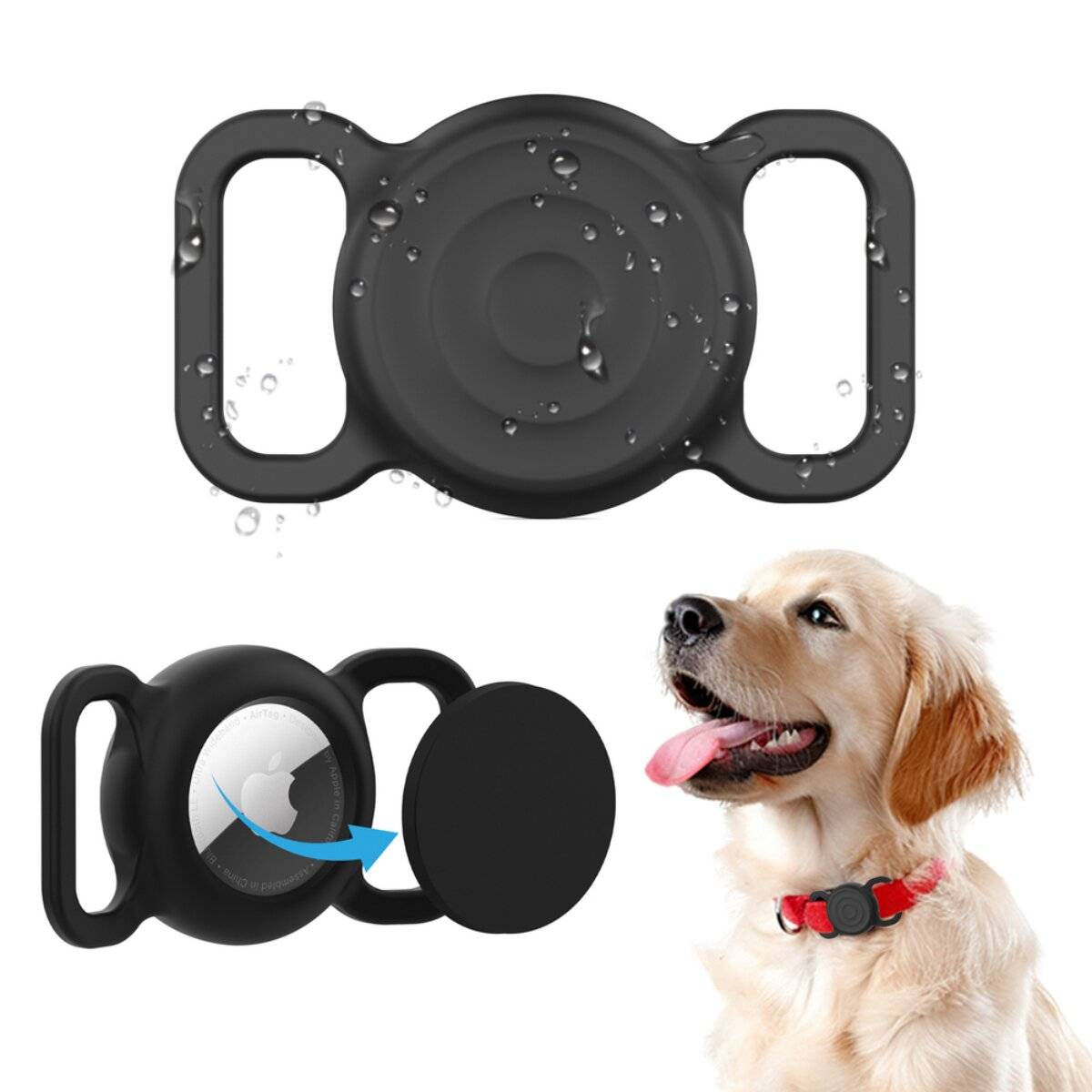 Custodia in silicone AirTag EA-75-01 impermeabile nera per collari per animali domestici-1