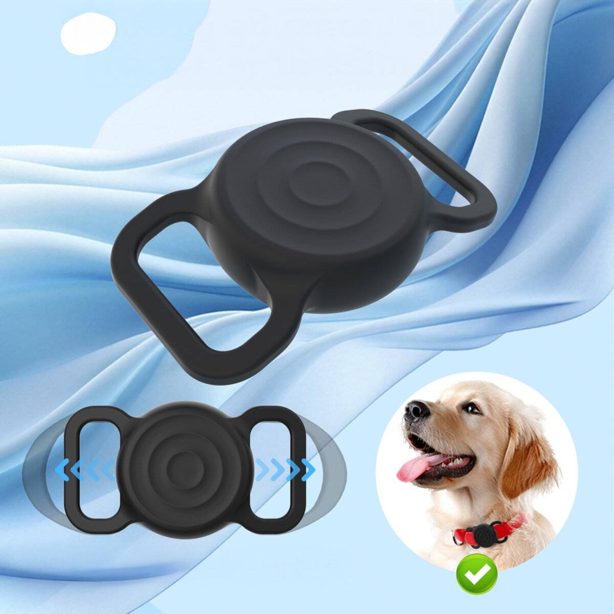 Custodia in silicone AirTag EA-75-01 impermeabile nera per collari per animali domestici-2