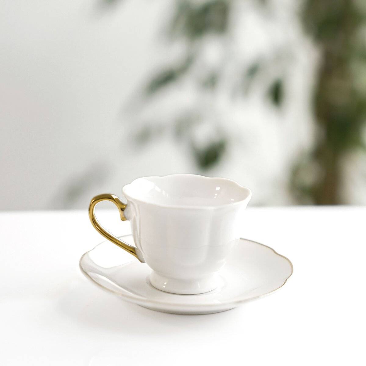 Set di 12 tazze da caffè in porcellana di alta qualità - 90 ml, bianco/oro-1