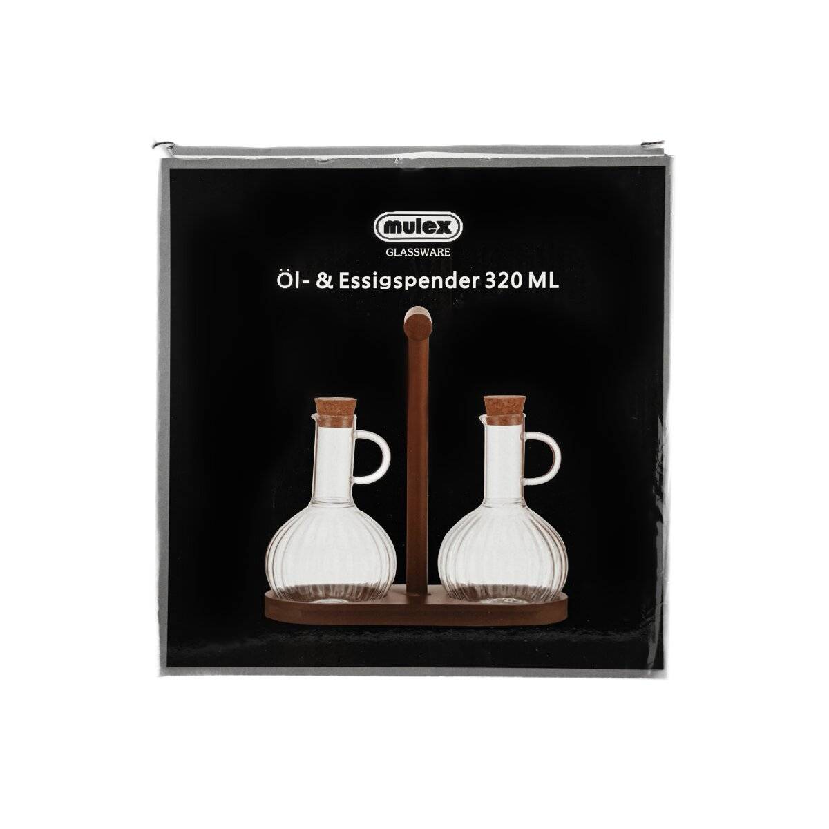 Elegante set di dispenser per olio e aceto con supporto in legno - 320 ml con design a rilievo-4