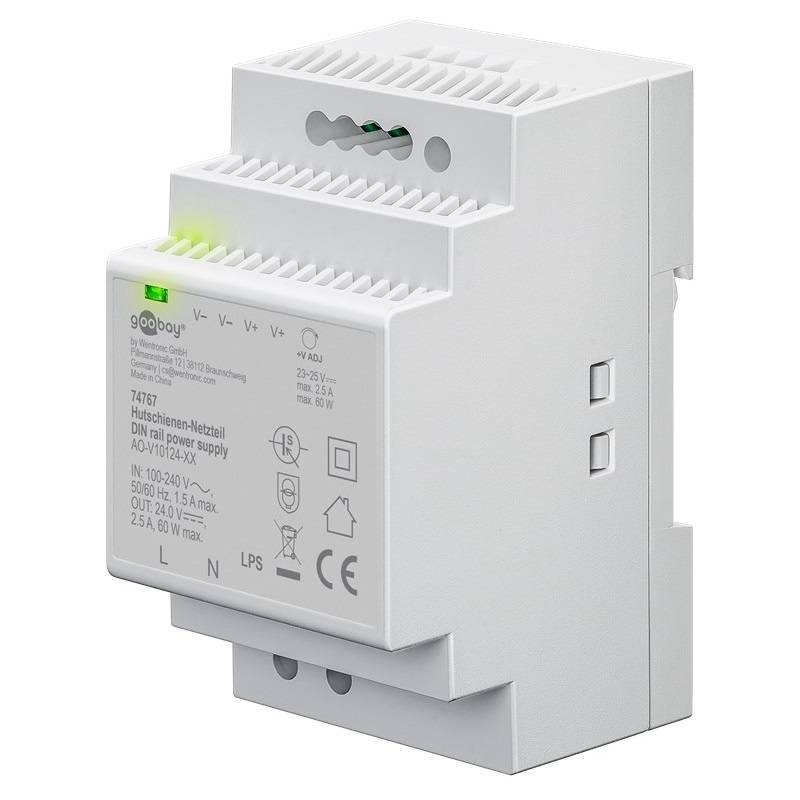 Goobay Alimentatore per guida DIN 24 V (CC), 2,5 A, 60 W adatto per montaggio DIN, TH 35/7,5 o TH 35/15 (ex TS 35/7,5,-0