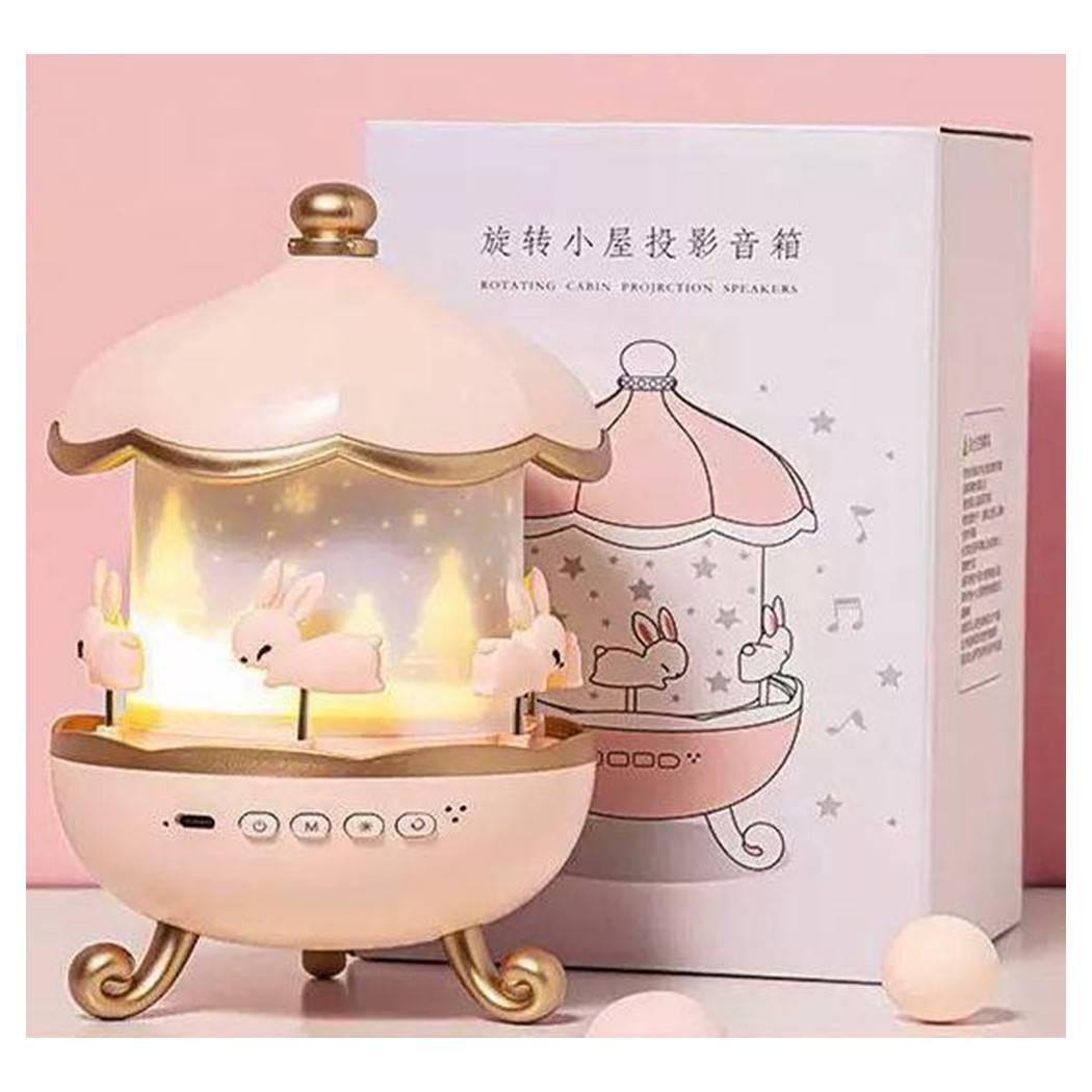 Luce Notturna Per Bambini Proiettore Cielo Forma Coniglio A Led Con Rotazione Altoparlante --1