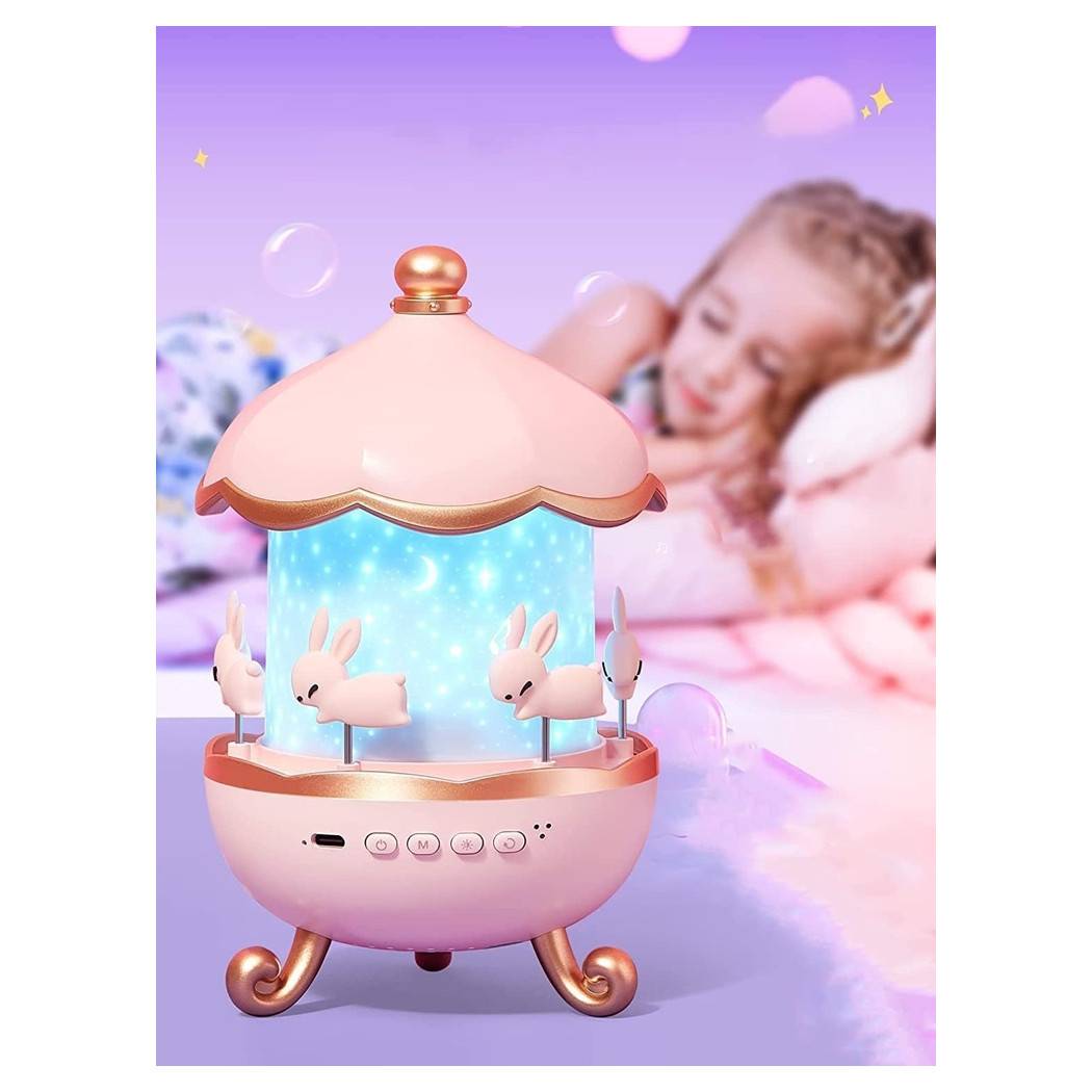 Luce Notturna Per Bambini Proiettore Cielo Forma Coniglio A Led Con Rotazione Altoparlante --2