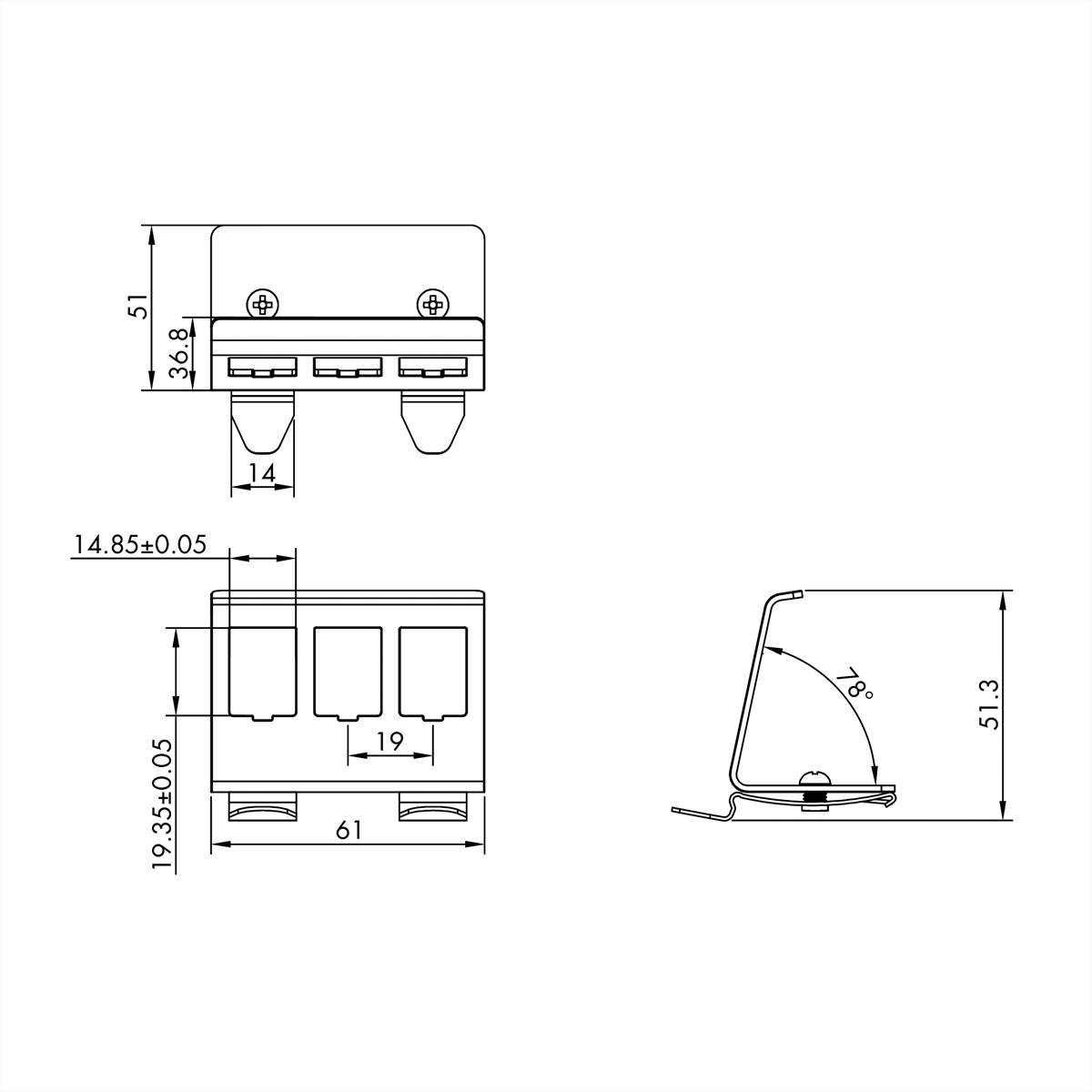 Roline Adattatore top-hat DIN-Rail non incluso, per tre moduli e connettori Keystone... 21.13.1315 Argento (Metallizzato-1