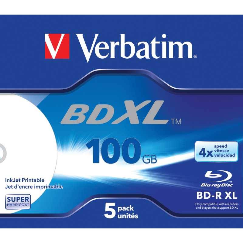 Verbatim BD-R XL 100GB* 4x Ampia area stampabile a getto d'inchiostro, 5 pezzi in Jewel case-0