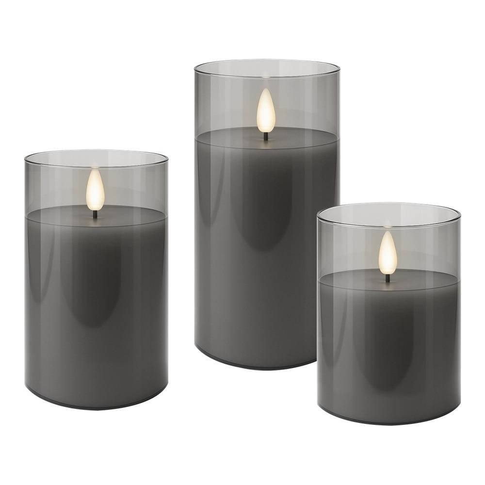 Set di 3 Candele a LED in Vera Cera in Vetro con Timer Grigio-0