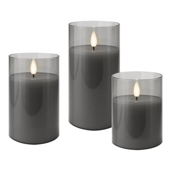 Set di 3 Candele a LED in Vera Cera in Vetro con Timer Grigio