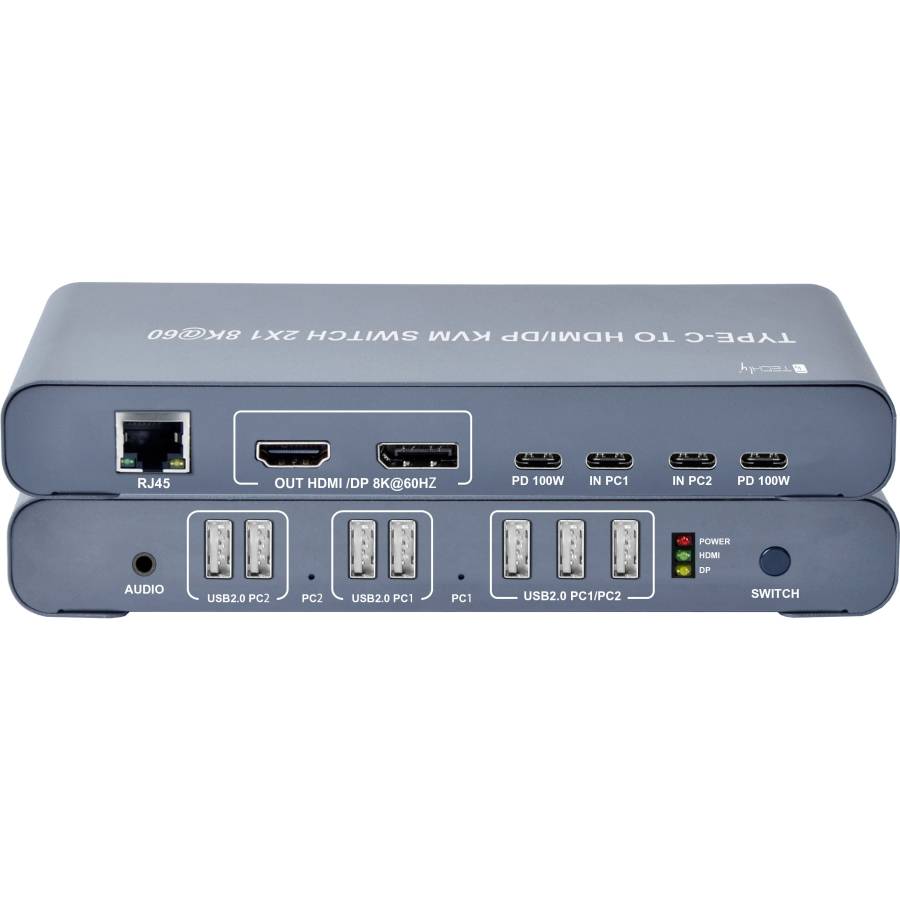 KVM Switch 2x1 USB2.0 Tipo C™ a HDMI/DP 8K@60Hz PD100W Nero-0