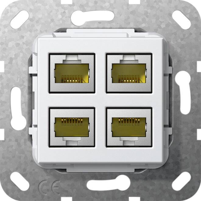 GIRA 4847737. Buchsen-Typ: 4 x RJ-45. Produktfarbe: Weiß (4847737)-1