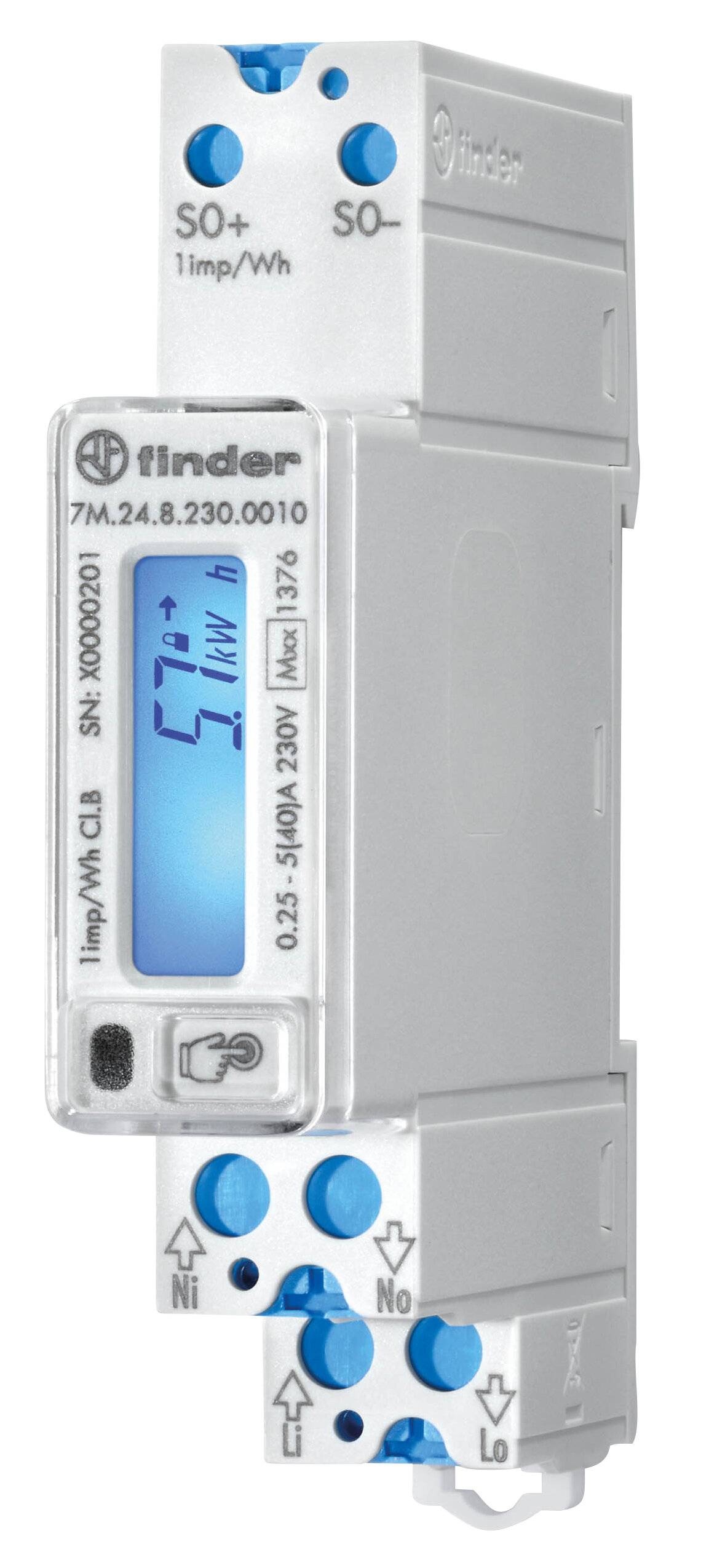 Finder - 7M2482300010 - Energy meter 17.5mm, 1 ph.LCDisplay/40A/230VAC/S0/MID (7M.24.8.230.0010)-1