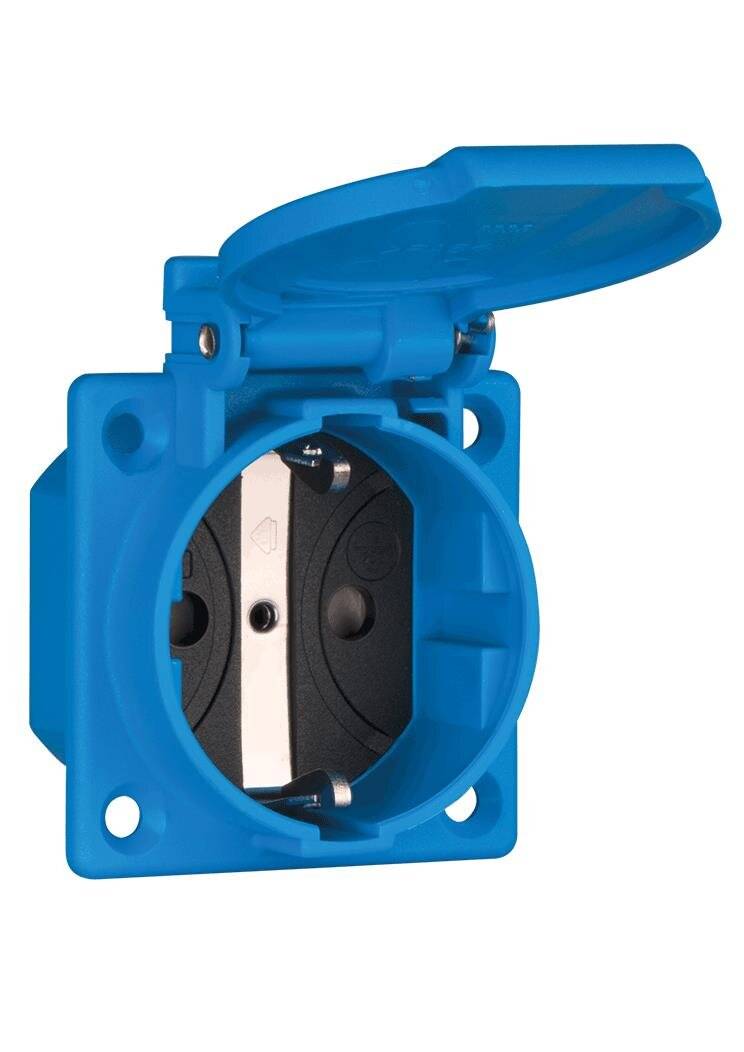 Einbau-SCHUKO-Steckdose blau IP54 miterh. BS mit Schraubklemmen Deckel (1662050)-1