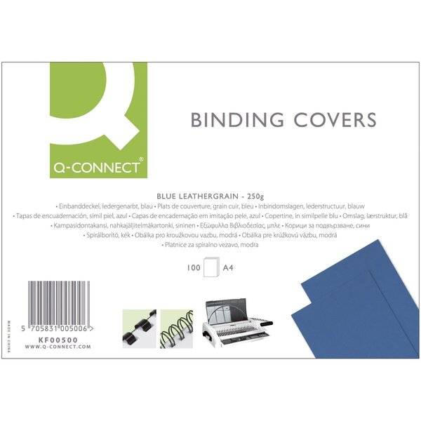 Copertina per rilegatura Q-Connect A4 250 g/m² blu goffrato Conf. 100 pezzi - KF00500-0