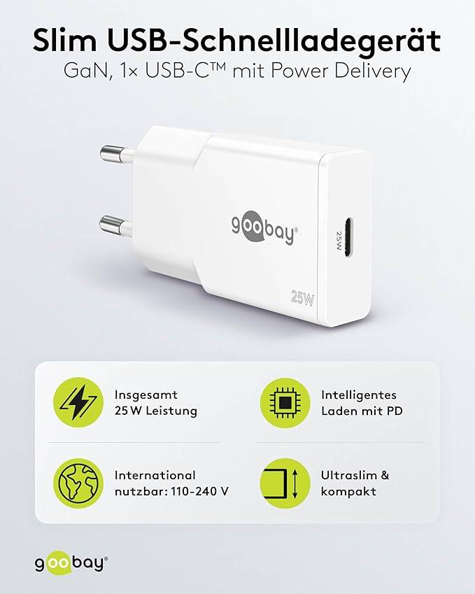 Goobay Caricatore rapido USB-C™ PD GaN Slim (25 W) bianco bianco 1x porta USB-C™ (Power Delivery)-2