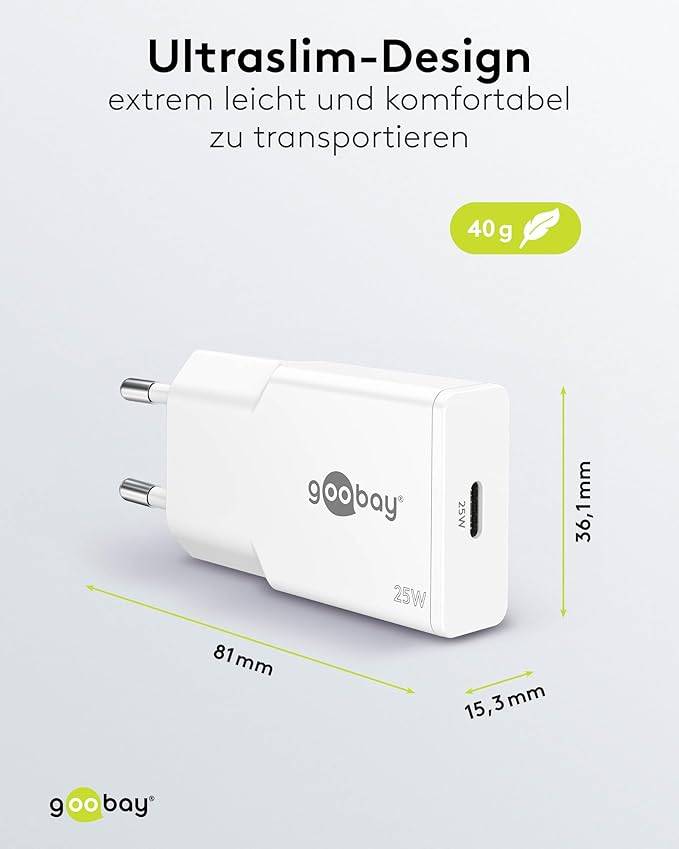 Goobay Caricatore rapido USB-C™ PD GaN Slim (25 W) bianco bianco 1x porta USB-C™ (Power Delivery)-3