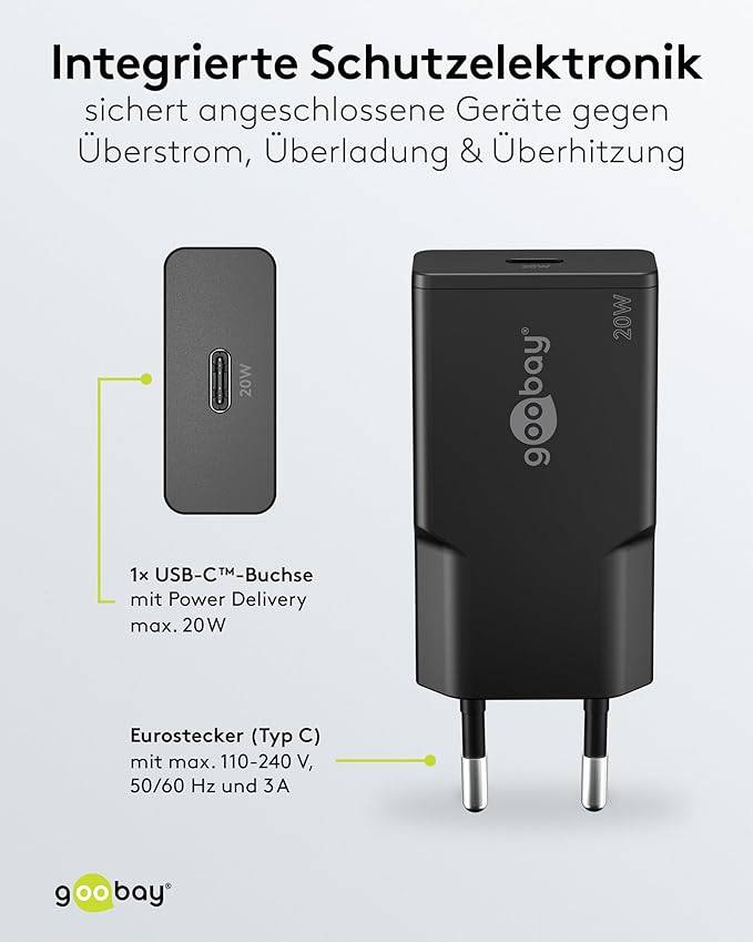 Goobay Caricatore rapido USB-C™ PD GaN Slim (20 W) nero nero 1x porta USB-C™ (Power Delivery)-5