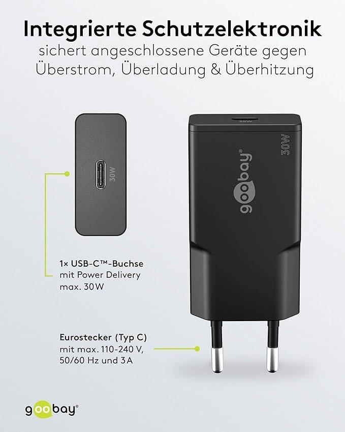 Goobay USB-C PD GaN Schnellladegerät Slim 30 W schwarz - 1x -Anschluss Power (75735)-6