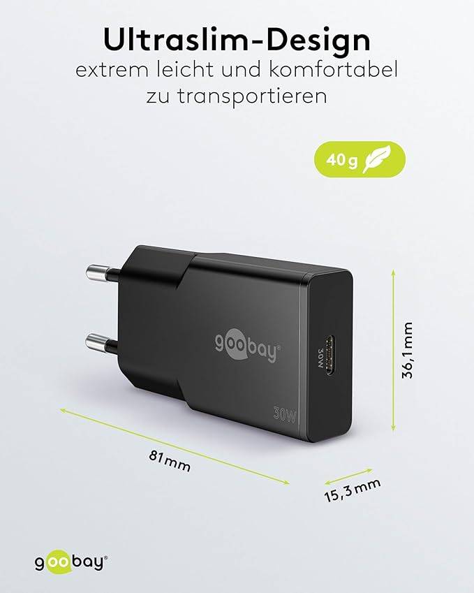 Goobay USB-C PD GaN Schnellladegerät Slim 30 W schwarz - 1x -Anschluss Power (75735)-2