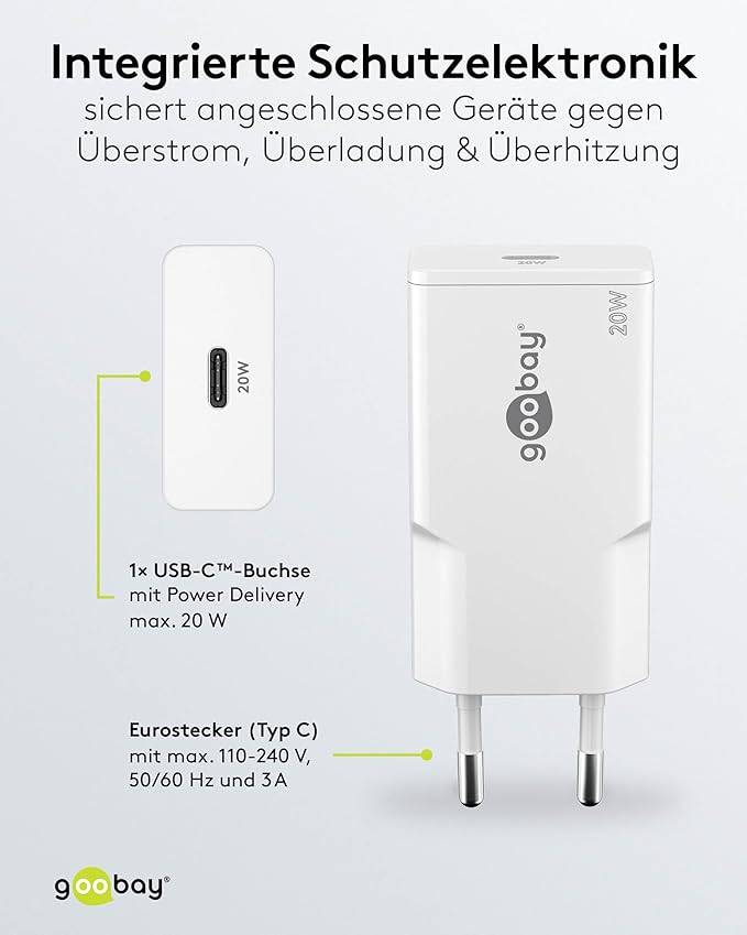 Goobay Caricatore rapido USB-C™ PD GaN Slim (20 W) bianco bianco 1x porta USB-C™ (Power Delivery)-6