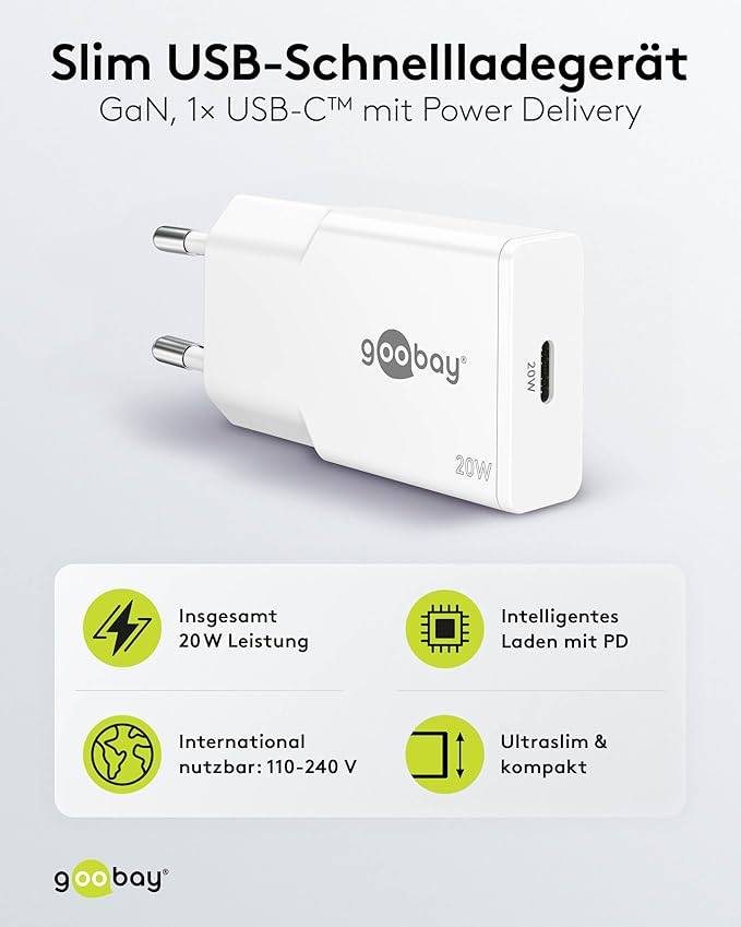 Goobay Caricatore rapido USB-C™ PD GaN Slim (20 W) bianco bianco 1x porta USB-C™ (Power Delivery)-2
