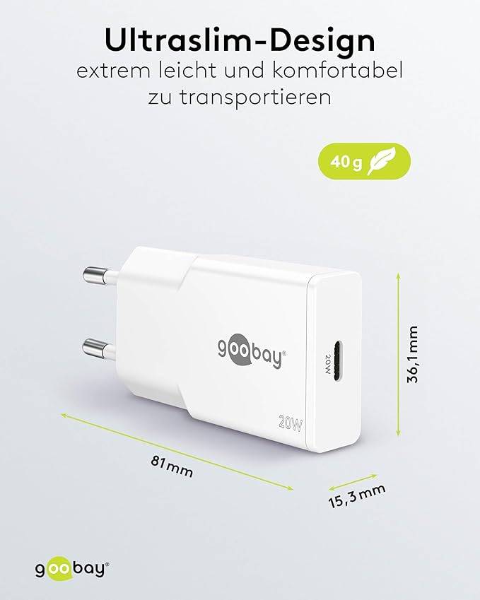 Goobay Caricatore rapido USB-C™ PD GaN Slim (20 W) bianco bianco 1x porta USB-C™ (Power Delivery)-3