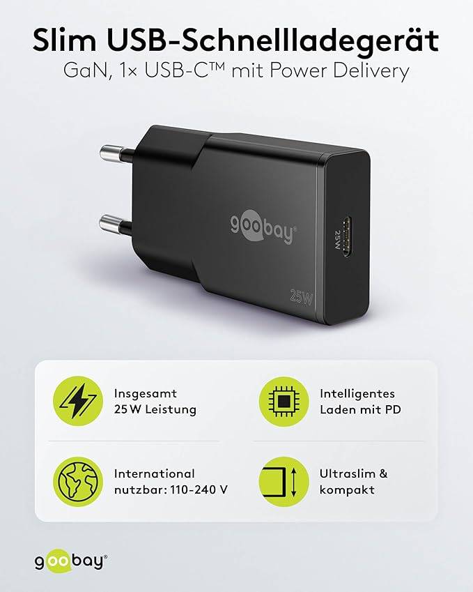 Goobay Caricatore rapido USB-C™ PD GaN Slim (25 W) nero nero 1x porta USB-C™ (Power Delivery)-2