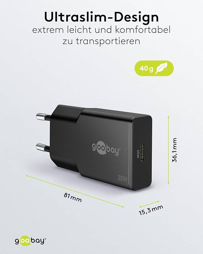 Goobay Caricatore rapido USB-C™ PD GaN Slim (25 W) nero nero 1x porta USB-C™ (Power Delivery)-3